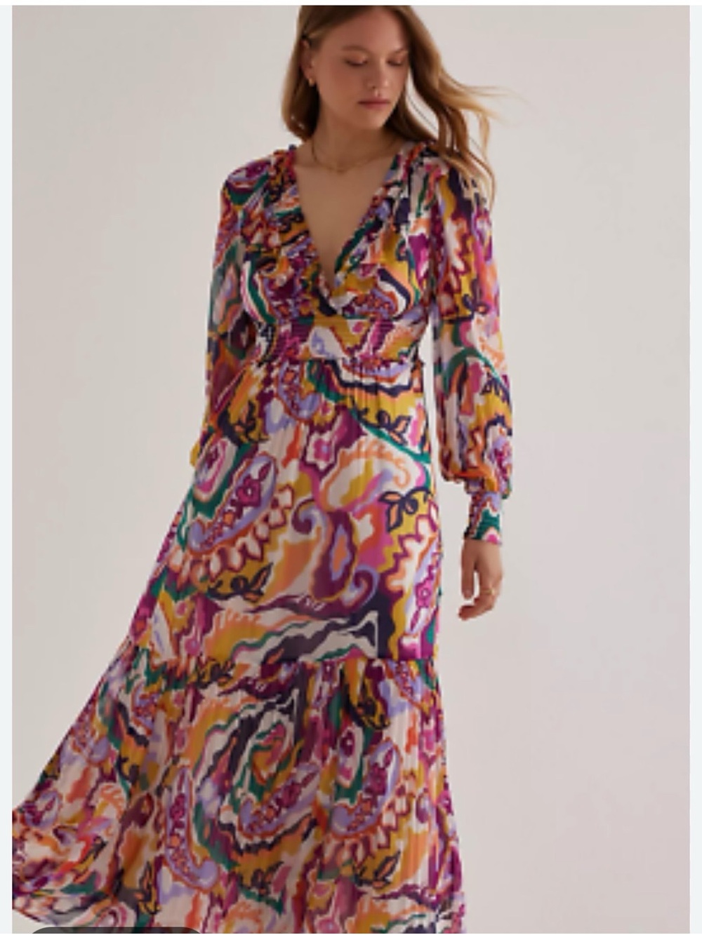 Anthropologie Multicolor Paisley V-Neck Maxi Dress